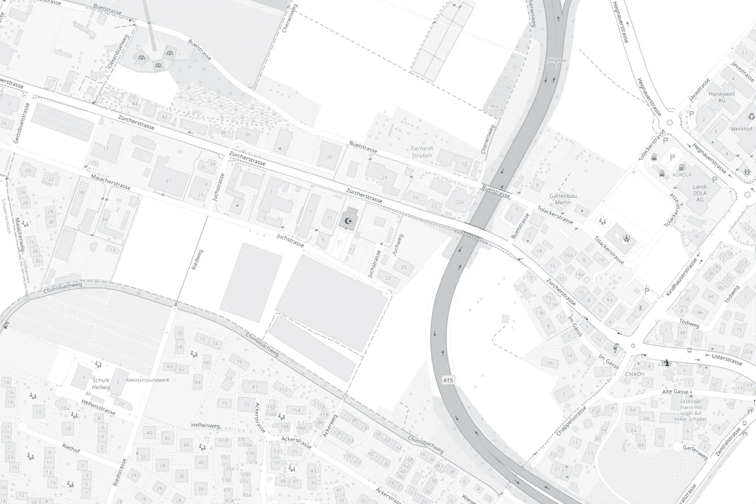Karte der Umgebung der SMN Garage an der Juchstrasse in Volketswil